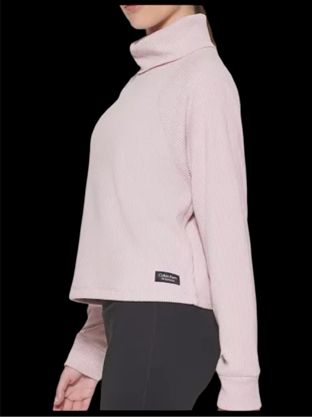 Calvin Klein Performance Pink Ribbed T-Neck Sweater stock photo color is lighter